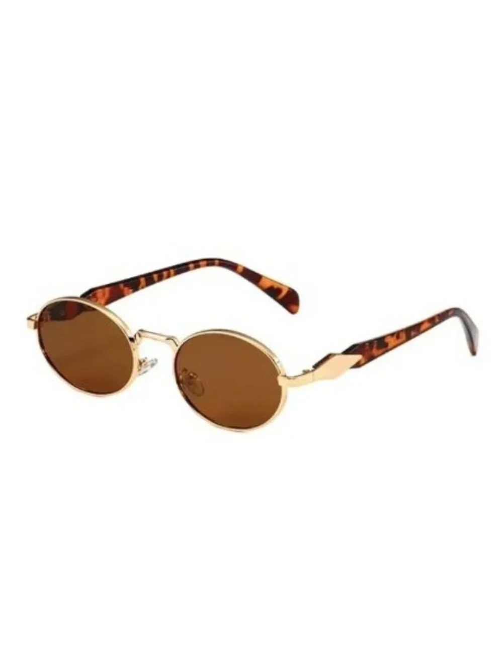 Oval Gold Metal Frame Sunglasses Brown Lenses Tortoiseshell Arms Retro Vintage